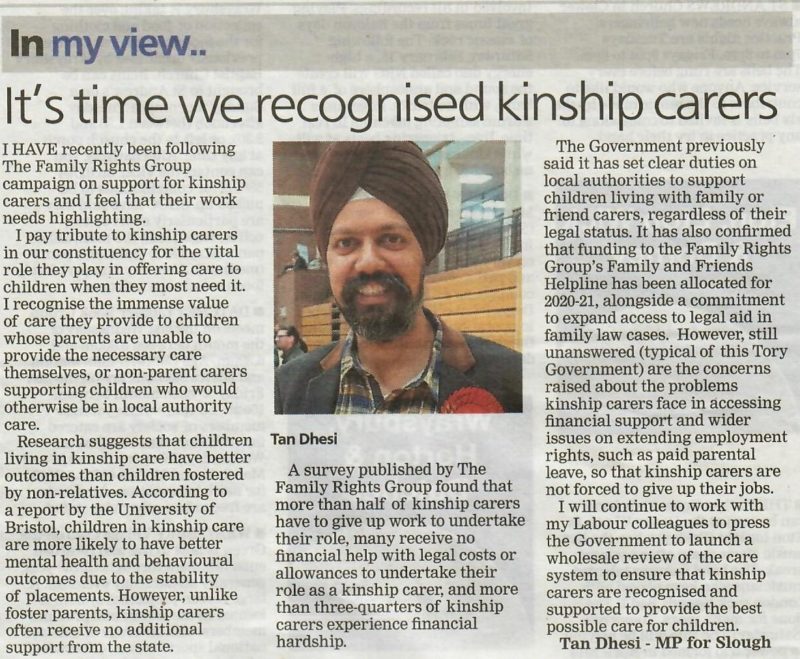 Column for the Slough Observer on Kinship Care