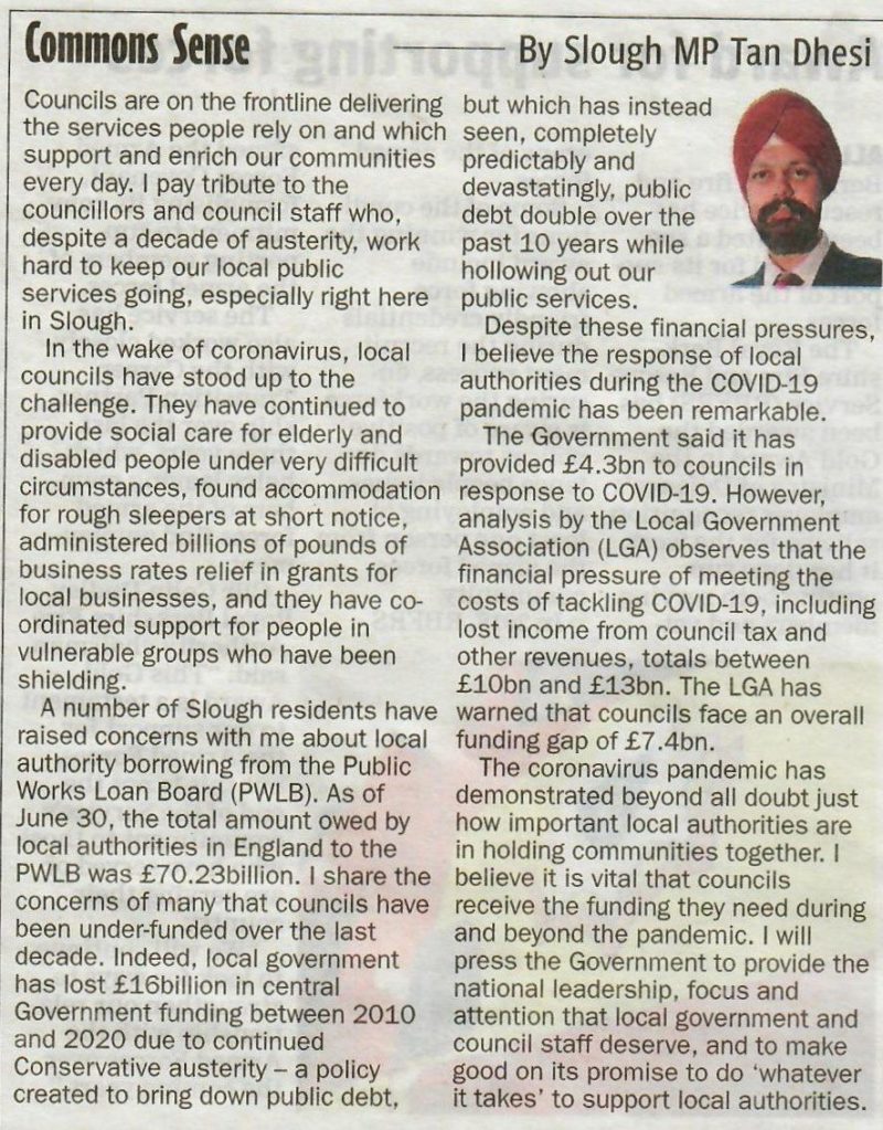 Article on council funding for the Slough Express