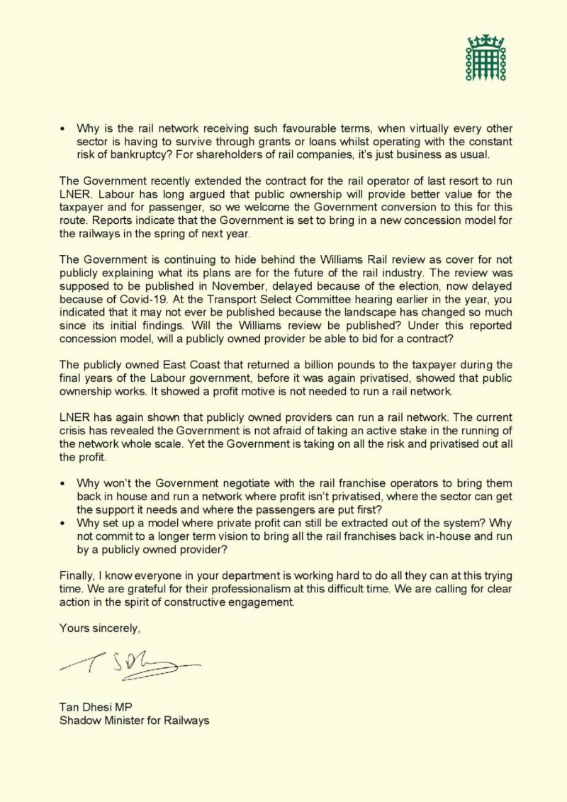 Letter to the Transport Secretary