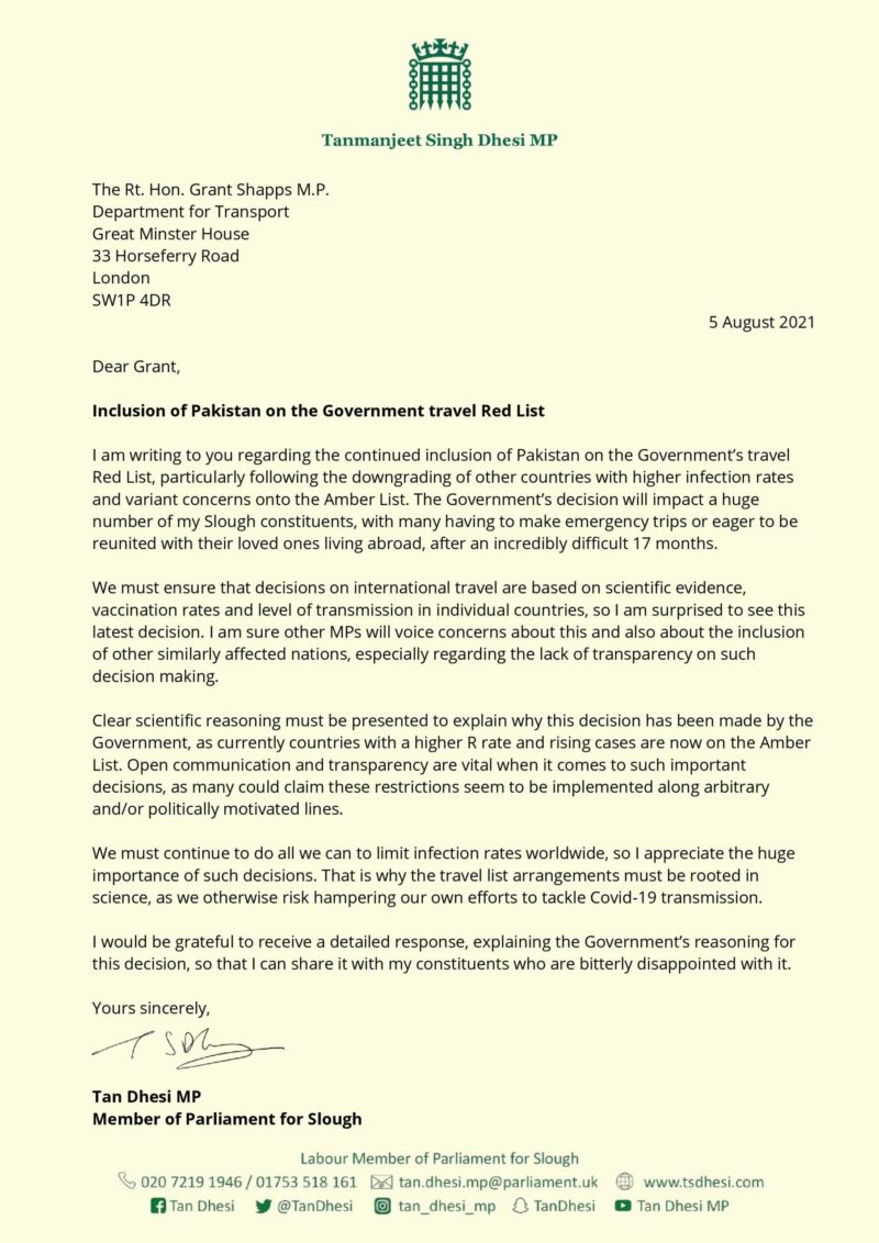 Letter to Grant Schapps , Secretary of State for Transport