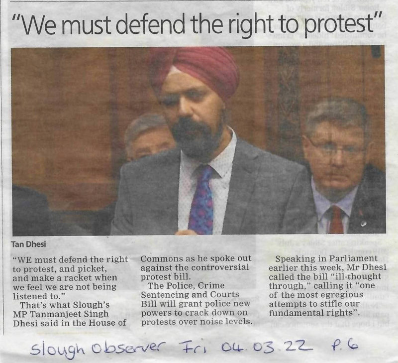 Slough Observer article discussing Tan Dhesi