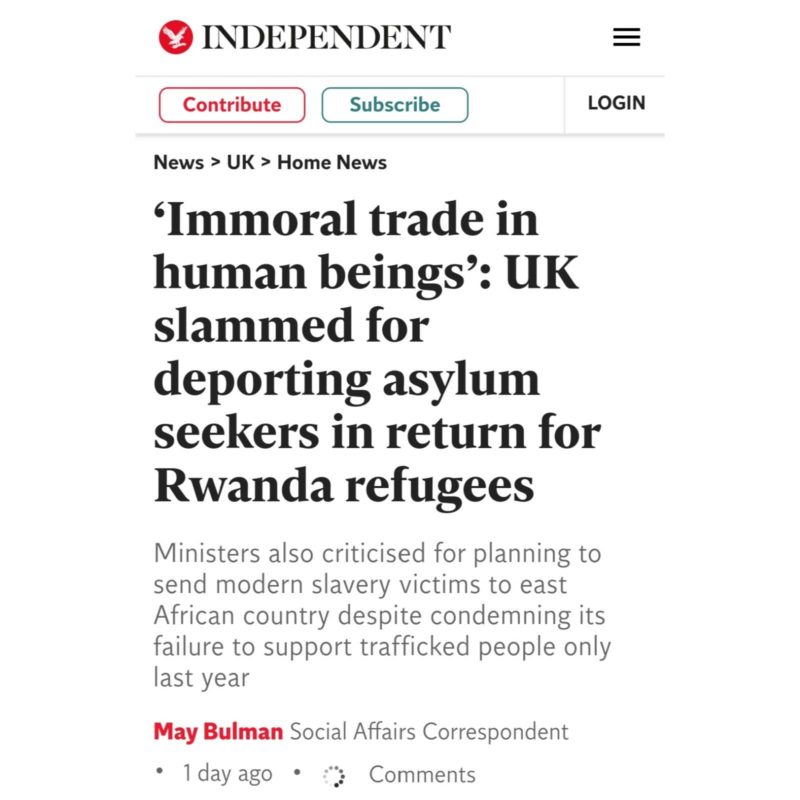Independent article on Government Rwanda plan