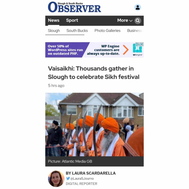 Slough Observer crop of Slough Vaisakhi article