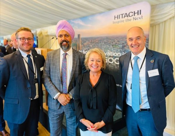 Tan Dhesi with Deputy Speaker Rosie Winterton and the senior leadership of Hitachi Rail