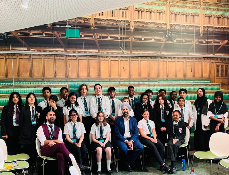 Tan Dhesi with students from Slough and Eton Church of England School in Parliament.